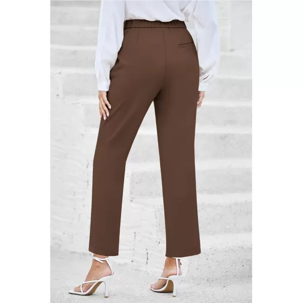 imageGRAPENT Dress Pants Women High Waisted Work Pants Dressy Casual Straight Leg Elastic Waist Cropped Trousers Ankle SlacksBrown