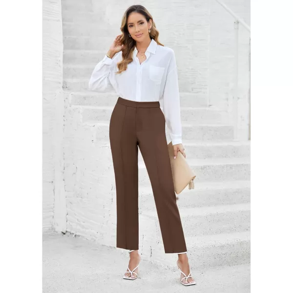 imageGRAPENT Dress Pants Women High Waisted Work Pants Dressy Casual Straight Leg Elastic Waist Cropped Trousers Ankle SlacksBrown