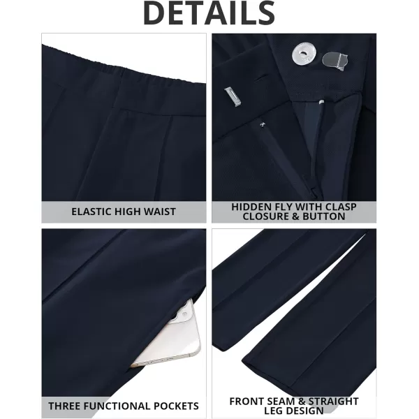 imageGRAPENT Dress Pants Women High Waisted Work Pants Dressy Casual Straight Leg Elastic Waist Cropped Trousers Ankle SlacksDark Blue