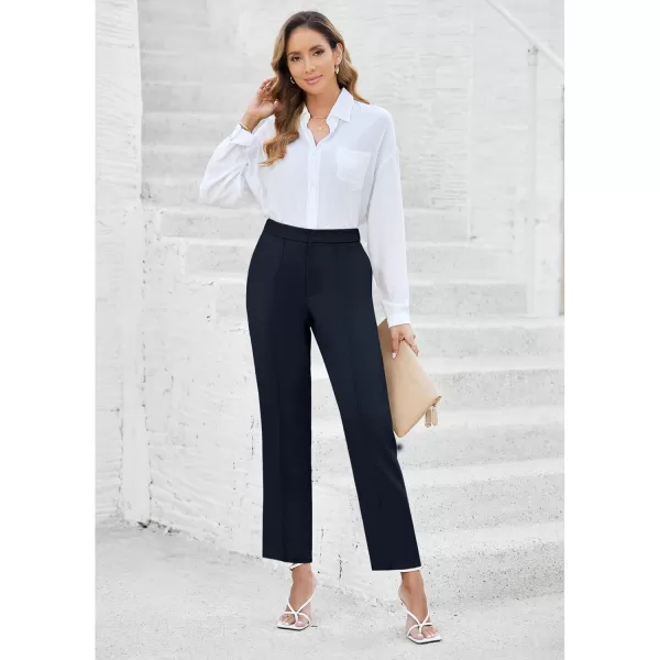 imageGRAPENT Dress Pants Women High Waisted Work Pants Dressy Casual Straight Leg Elastic Waist Cropped Trousers Ankle SlacksDark Blue