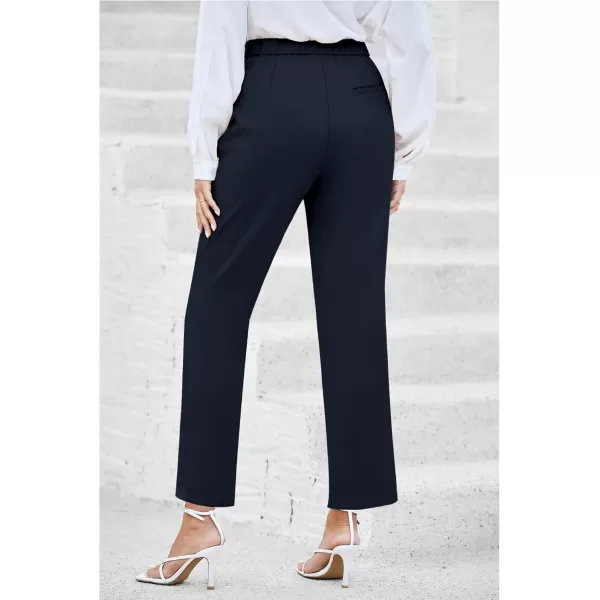 imageGRAPENT Dress Pants Women High Waisted Work Pants Dressy Casual Straight Leg Elastic Waist Cropped Trousers Ankle SlacksDark Blue