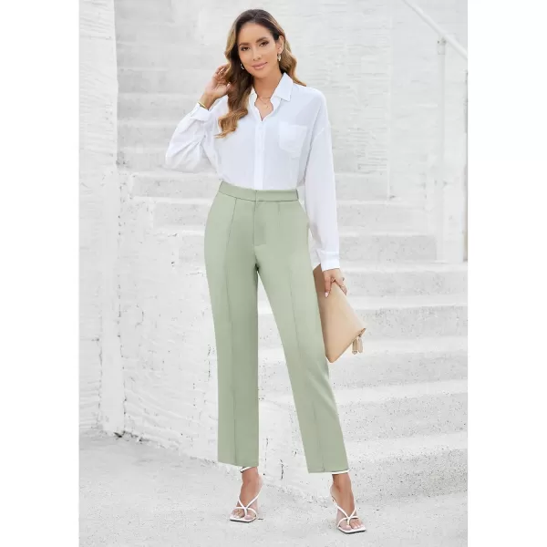imageGRAPENT Dress Pants Women High Waisted Work Pants Dressy Casual Straight Leg Elastic Waist Cropped Trousers Ankle SlacksFog Green