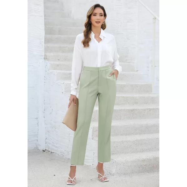 imageGRAPENT Dress Pants Women High Waisted Work Pants Dressy Casual Straight Leg Elastic Waist Cropped Trousers Ankle SlacksFog Green