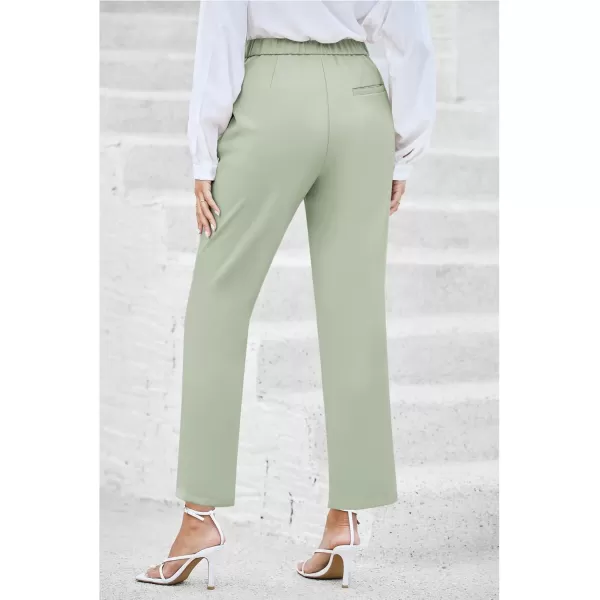imageGRAPENT Dress Pants Women High Waisted Work Pants Dressy Casual Straight Leg Elastic Waist Cropped Trousers Ankle SlacksFog Green