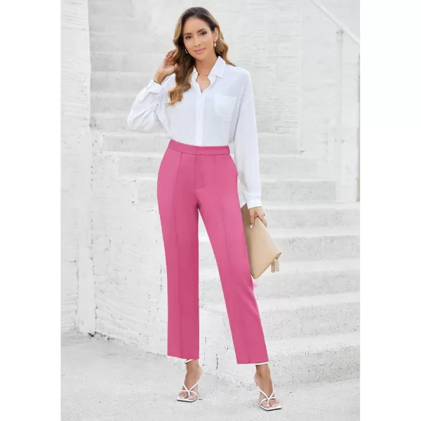 imageGRAPENT Dress Pants Women High Waisted Work Pants Dressy Casual Straight Leg Elastic Waist Cropped Trousers Ankle SlacksHot Pink