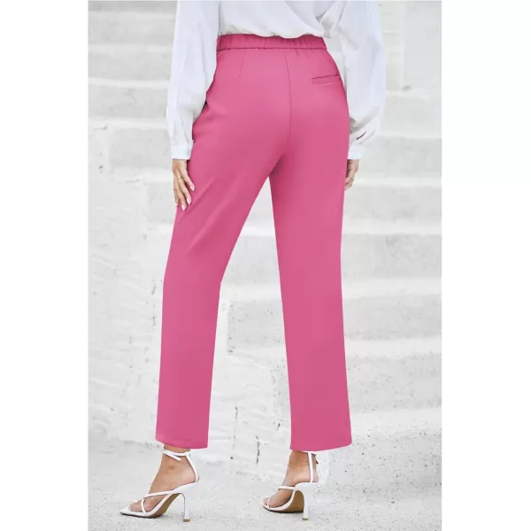imageGRAPENT Dress Pants Women High Waisted Work Pants Dressy Casual Straight Leg Elastic Waist Cropped Trousers Ankle SlacksHot Pink