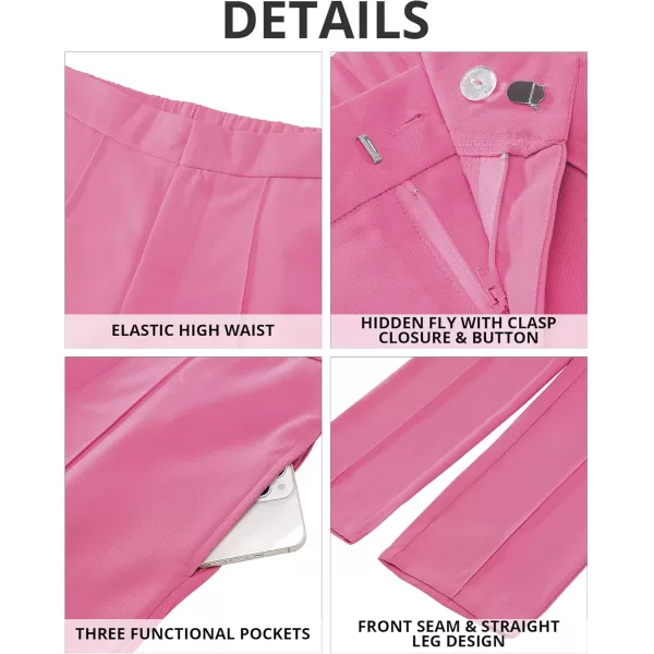 imageGRAPENT Dress Pants Women High Waisted Work Pants Dressy Casual Straight Leg Elastic Waist Cropped Trousers Ankle SlacksHot Pink