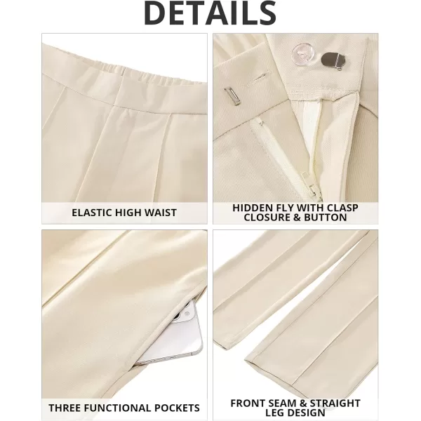 imageGRAPENT Dress Pants Women High Waisted Work Pants Dressy Casual Straight Leg Elastic Waist Cropped Trousers Ankle SlacksLight Beige