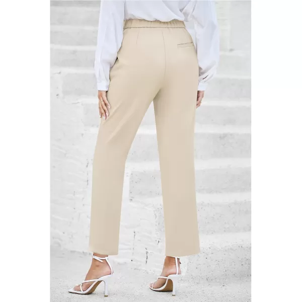 imageGRAPENT Dress Pants Women High Waisted Work Pants Dressy Casual Straight Leg Elastic Waist Cropped Trousers Ankle SlacksLight Beige
