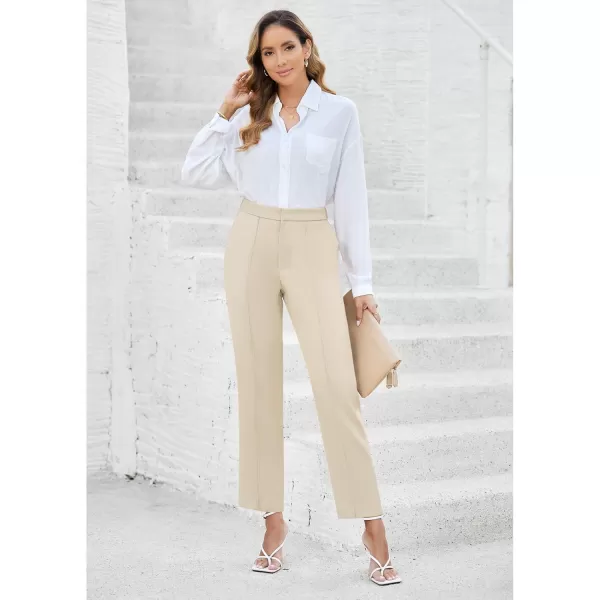 imageGRAPENT Dress Pants Women High Waisted Work Pants Dressy Casual Straight Leg Elastic Waist Cropped Trousers Ankle SlacksLight Beige