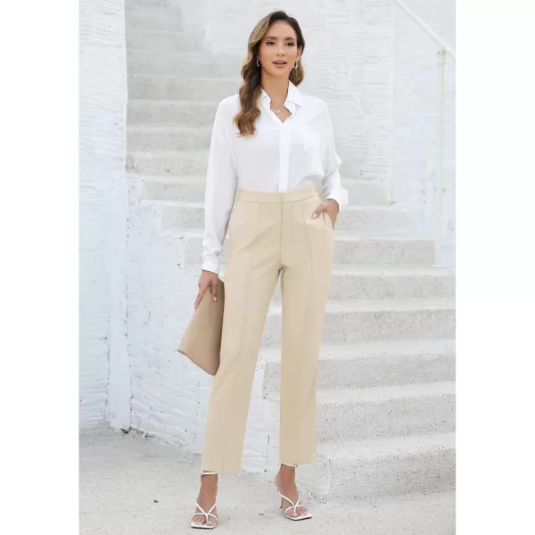 imageGRAPENT Dress Pants Women High Waisted Work Pants Dressy Casual Straight Leg Elastic Waist Cropped Trousers Ankle SlacksLight Beige