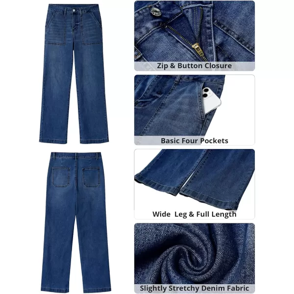 imageGRAPENT Jeans for Women High Waisted Straight Leg Jeans Stretchy Trendy Wide Leg Denim Pants Jean Trousers Patch PocketsClassic Blue