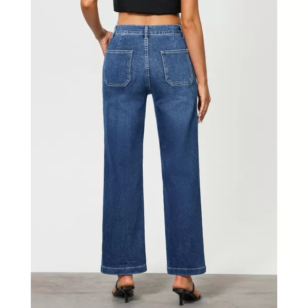 imageGRAPENT Jeans for Women High Waisted Straight Leg Jeans Stretchy Trendy Wide Leg Denim Pants Jean Trousers Patch PocketsClassic Blue