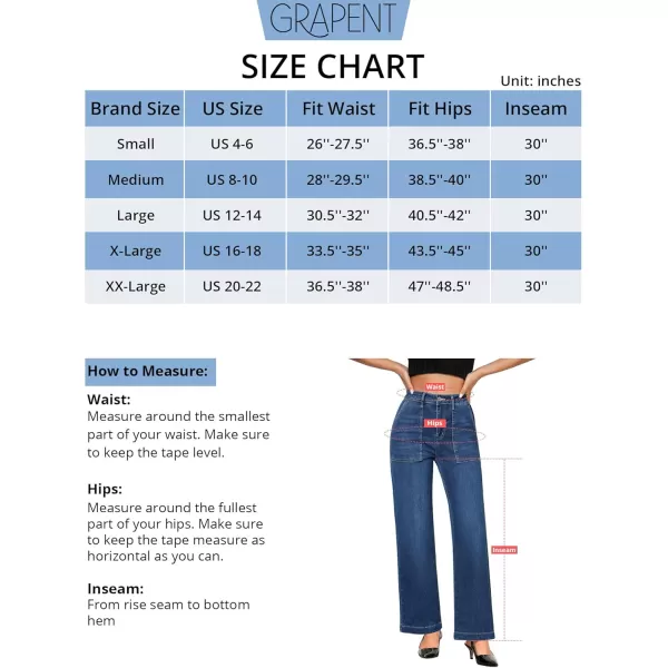 imageGRAPENT Jeans for Women High Waisted Straight Leg Jeans Stretchy Trendy Wide Leg Denim Pants Jean Trousers Patch PocketsClassic Blue