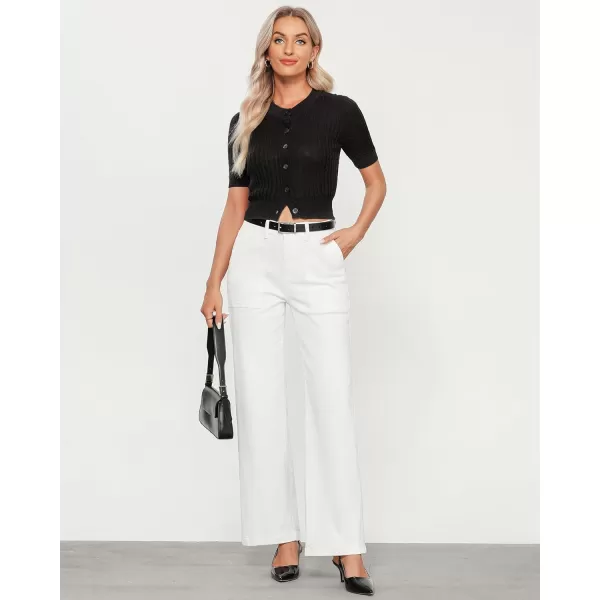 imageGRAPENT Jeans for Women High Waisted Straight Leg Jeans Stretchy Trendy Wide Leg Denim Pants Jean Trousers Patch PocketsCream White
