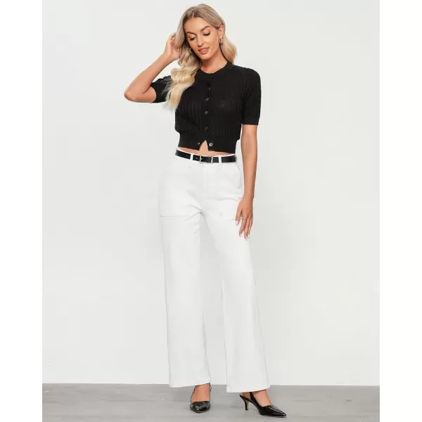 imageGRAPENT Jeans for Women High Waisted Straight Leg Jeans Stretchy Trendy Wide Leg Denim Pants Jean Trousers Patch PocketsCream White