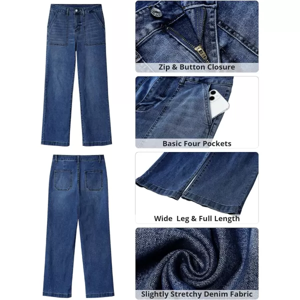 imageGRAPENT Jeans for Women High Waisted Straight Leg Jeans Stretchy Trendy Wide Leg Denim Pants Jean Trousers Patch PocketsDark Blue