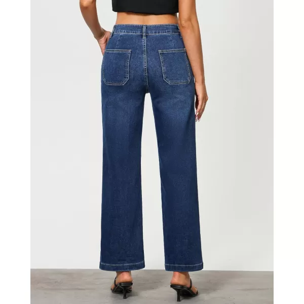 imageGRAPENT Jeans for Women High Waisted Straight Leg Jeans Stretchy Trendy Wide Leg Denim Pants Jean Trousers Patch PocketsDark Blue