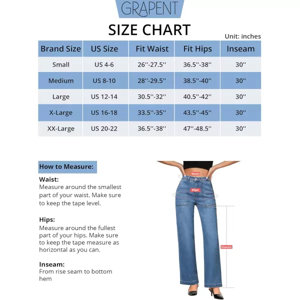 imageGRAPENT Jeans for Women High Waisted Straight Leg Jeans Stretchy Trendy Wide Leg Denim Pants Jean Trousers Patch PocketsMedium Blue