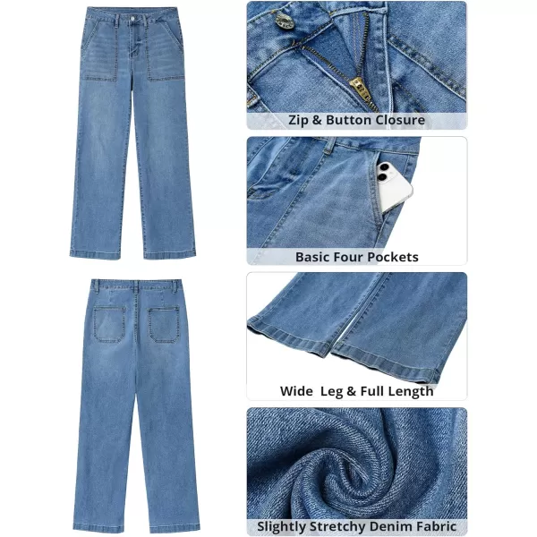 imageGRAPENT Jeans for Women High Waisted Straight Leg Jeans Stretchy Trendy Wide Leg Denim Pants Jean Trousers Patch PocketsMedium Blue
