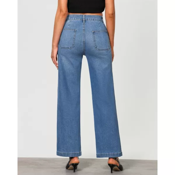 imageGRAPENT Jeans for Women High Waisted Straight Leg Jeans Stretchy Trendy Wide Leg Denim Pants Jean Trousers Patch PocketsMedium Blue