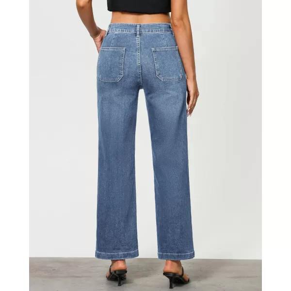 imageGRAPENT Jeans for Women High Waisted Straight Leg Jeans Stretchy Trendy Wide Leg Denim Pants Jean Trousers Patch PocketsReef Blue