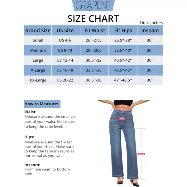 imageGRAPENT Jeans for Women High Waisted Straight Leg Jeans Stretchy Trendy Wide Leg Denim Pants Jean Trousers Patch PocketsReef Blue