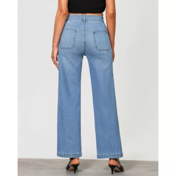 imageGRAPENT Jeans for Women High Waisted Straight Leg Jeans Stretchy Trendy Wide Leg Denim Pants Jean Trousers Patch PocketsRoadknight Blue