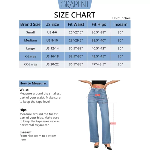 imageGRAPENT Jeans for Women High Waisted Straight Leg Jeans Stretchy Trendy Wide Leg Denim Pants Jean Trousers Patch PocketsRoadknight Blue