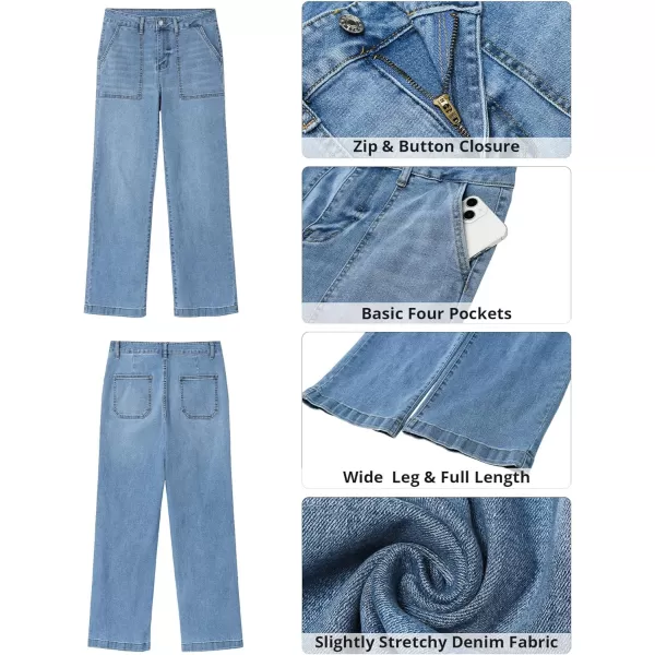 imageGRAPENT Jeans for Women High Waisted Straight Leg Jeans Stretchy Trendy Wide Leg Denim Pants Jean Trousers Patch PocketsRoadknight Blue