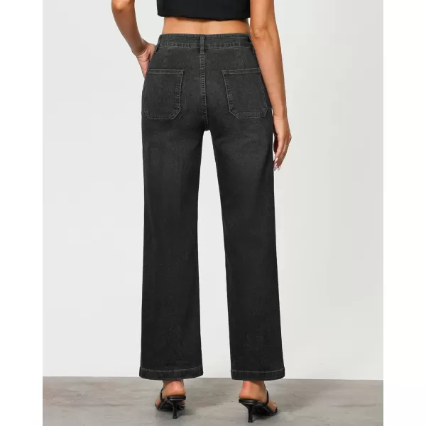 imageGRAPENT Jeans for Women High Waisted Straight Leg Jeans Stretchy Trendy Wide Leg Denim Pants Jean Trousers Patch PocketsWashed Black