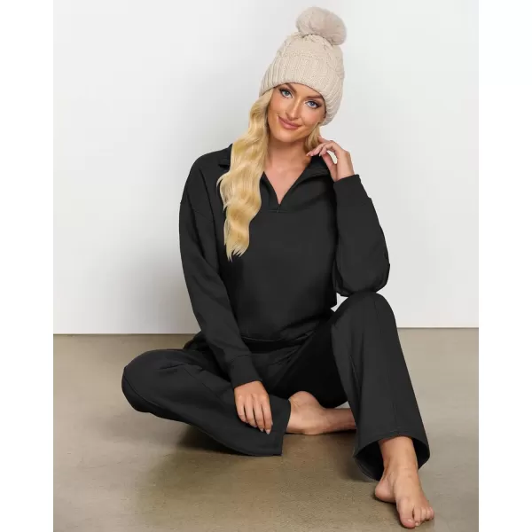 imageGRAPENT Sweatsuits Womens Sets 2 Piece Outfits Fleece Half Zip Sweatshirt Wide Leg Sweatpants Lounge Sets TracksuitsBlack