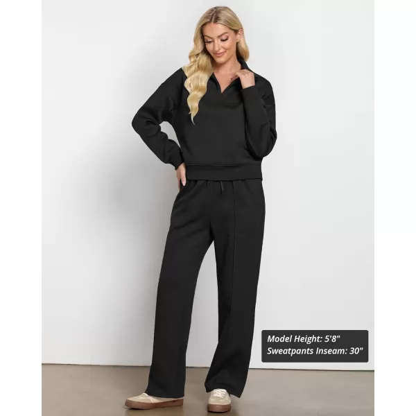 imageGRAPENT Sweatsuits Womens Sets 2 Piece Outfits Fleece Half Zip Sweatshirt Wide Leg Sweatpants Lounge Sets TracksuitsBlack