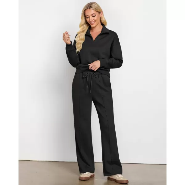 imageGRAPENT Sweatsuits Womens Sets 2 Piece Outfits Fleece Half Zip Sweatshirt Wide Leg Sweatpants Lounge Sets TracksuitsBlack
