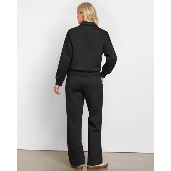 imageGRAPENT Sweatsuits Womens Sets 2 Piece Outfits Fleece Half Zip Sweatshirt Wide Leg Sweatpants Lounge Sets TracksuitsBlack