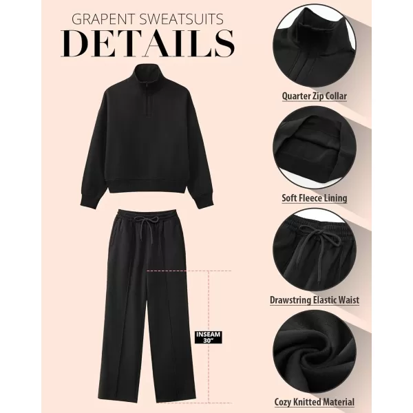 imageGRAPENT Sweatsuits Womens Sets 2 Piece Outfits Fleece Half Zip Sweatshirt Wide Leg Sweatpants Lounge Sets TracksuitsBlack