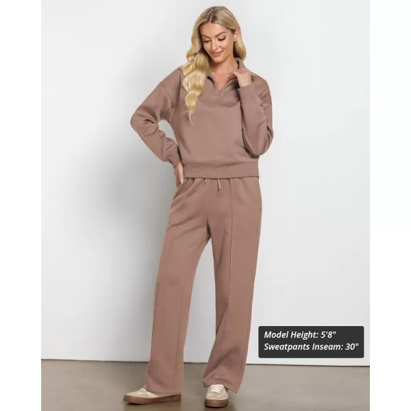 imageGRAPENT Sweatsuits Womens Sets 2 Piece Outfits Fleece Half Zip Sweatshirt Wide Leg Sweatpants Lounge Sets TracksuitsBrown
