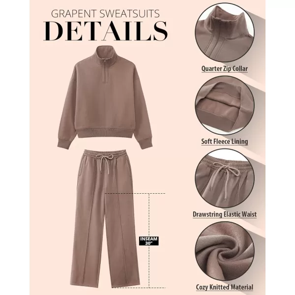 imageGRAPENT Sweatsuits Womens Sets 2 Piece Outfits Fleece Half Zip Sweatshirt Wide Leg Sweatpants Lounge Sets TracksuitsBrown