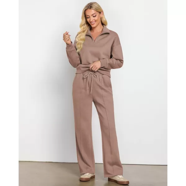 imageGRAPENT Sweatsuits Womens Sets 2 Piece Outfits Fleece Half Zip Sweatshirt Wide Leg Sweatpants Lounge Sets TracksuitsBrown