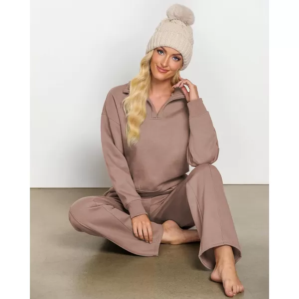 imageGRAPENT Sweatsuits Womens Sets 2 Piece Outfits Fleece Half Zip Sweatshirt Wide Leg Sweatpants Lounge Sets TracksuitsBrown