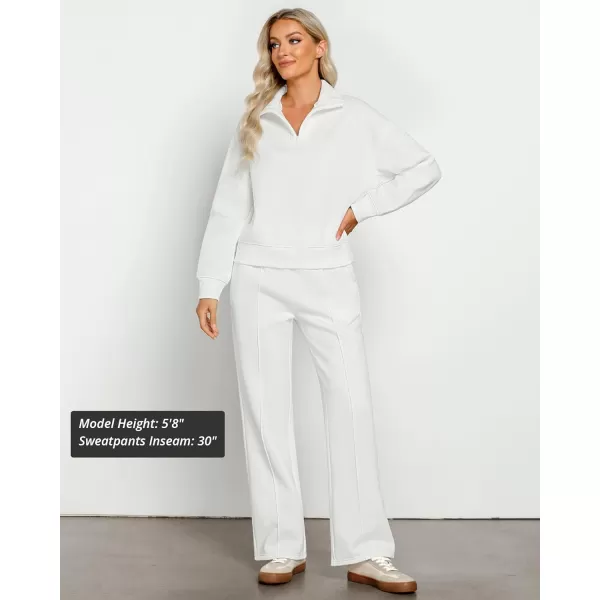 imageGRAPENT Sweatsuits Womens Sets 2 Piece Outfits Fleece Half Zip Sweatshirt Wide Leg Sweatpants Lounge Sets TracksuitsCream White