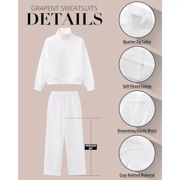 imageGRAPENT Sweatsuits Womens Sets 2 Piece Outfits Fleece Half Zip Sweatshirt Wide Leg Sweatpants Lounge Sets TracksuitsCream White