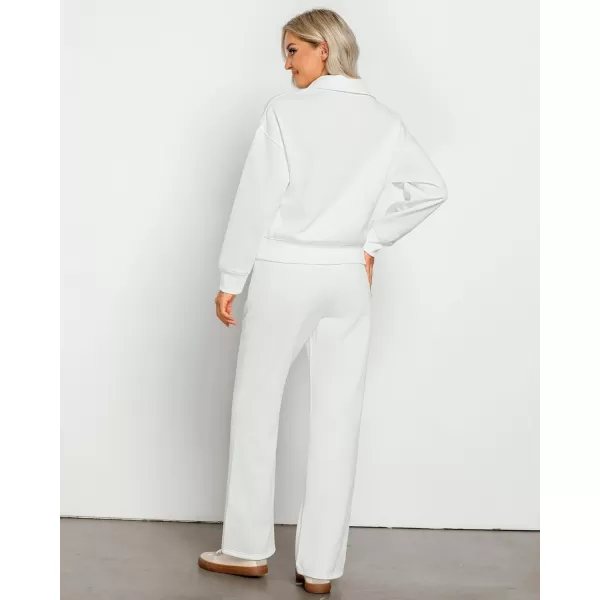imageGRAPENT Sweatsuits Womens Sets 2 Piece Outfits Fleece Half Zip Sweatshirt Wide Leg Sweatpants Lounge Sets TracksuitsCream White