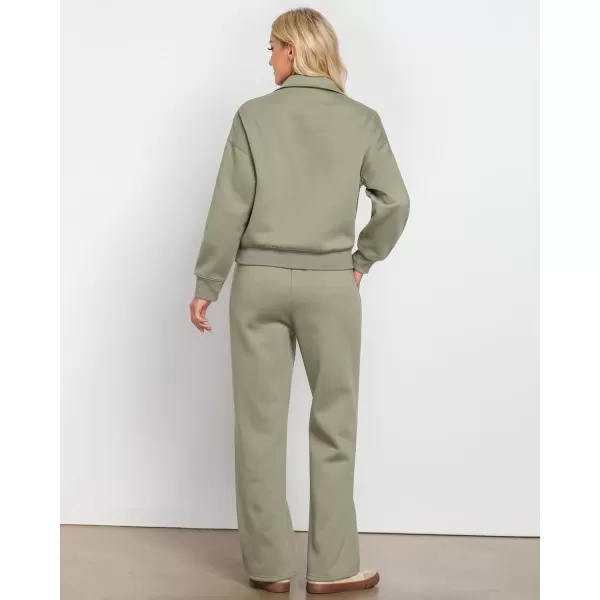 imageGRAPENT Sweatsuits Womens Sets 2 Piece Outfits Fleece Half Zip Sweatshirt Wide Leg Sweatpants Lounge Sets TracksuitsGray Green
