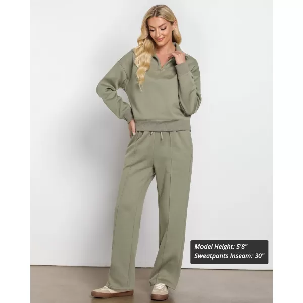imageGRAPENT Sweatsuits Womens Sets 2 Piece Outfits Fleece Half Zip Sweatshirt Wide Leg Sweatpants Lounge Sets TracksuitsGray Green
