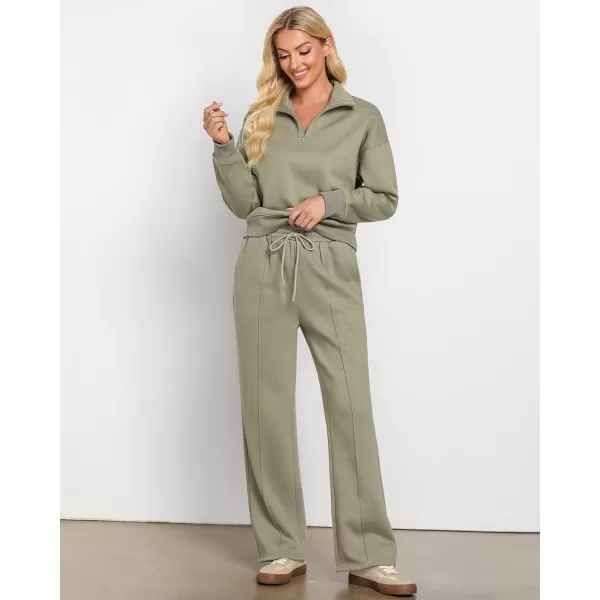 imageGRAPENT Sweatsuits Womens Sets 2 Piece Outfits Fleece Half Zip Sweatshirt Wide Leg Sweatpants Lounge Sets TracksuitsGray Green