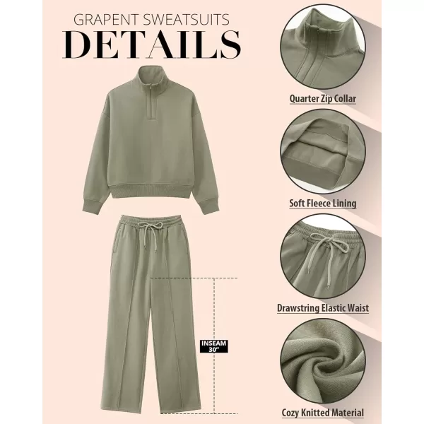 imageGRAPENT Sweatsuits Womens Sets 2 Piece Outfits Fleece Half Zip Sweatshirt Wide Leg Sweatpants Lounge Sets TracksuitsGray Green