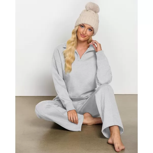 imageGRAPENT Sweatsuits Womens Sets 2 Piece Outfits Fleece Half Zip Sweatshirt Wide Leg Sweatpants Lounge Sets TracksuitsHeather Gray