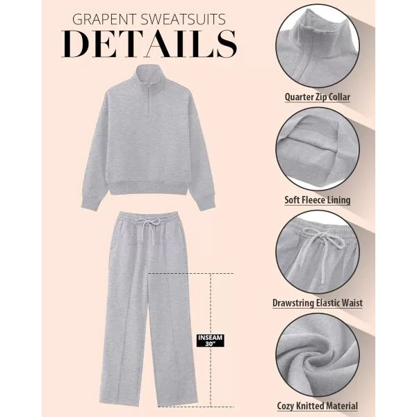 imageGRAPENT Sweatsuits Womens Sets 2 Piece Outfits Fleece Half Zip Sweatshirt Wide Leg Sweatpants Lounge Sets TracksuitsHeather Gray