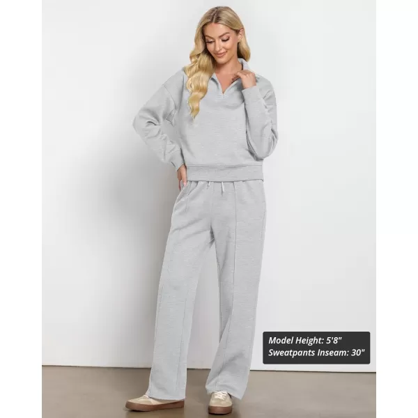 imageGRAPENT Sweatsuits Womens Sets 2 Piece Outfits Fleece Half Zip Sweatshirt Wide Leg Sweatpants Lounge Sets TracksuitsHeather Gray